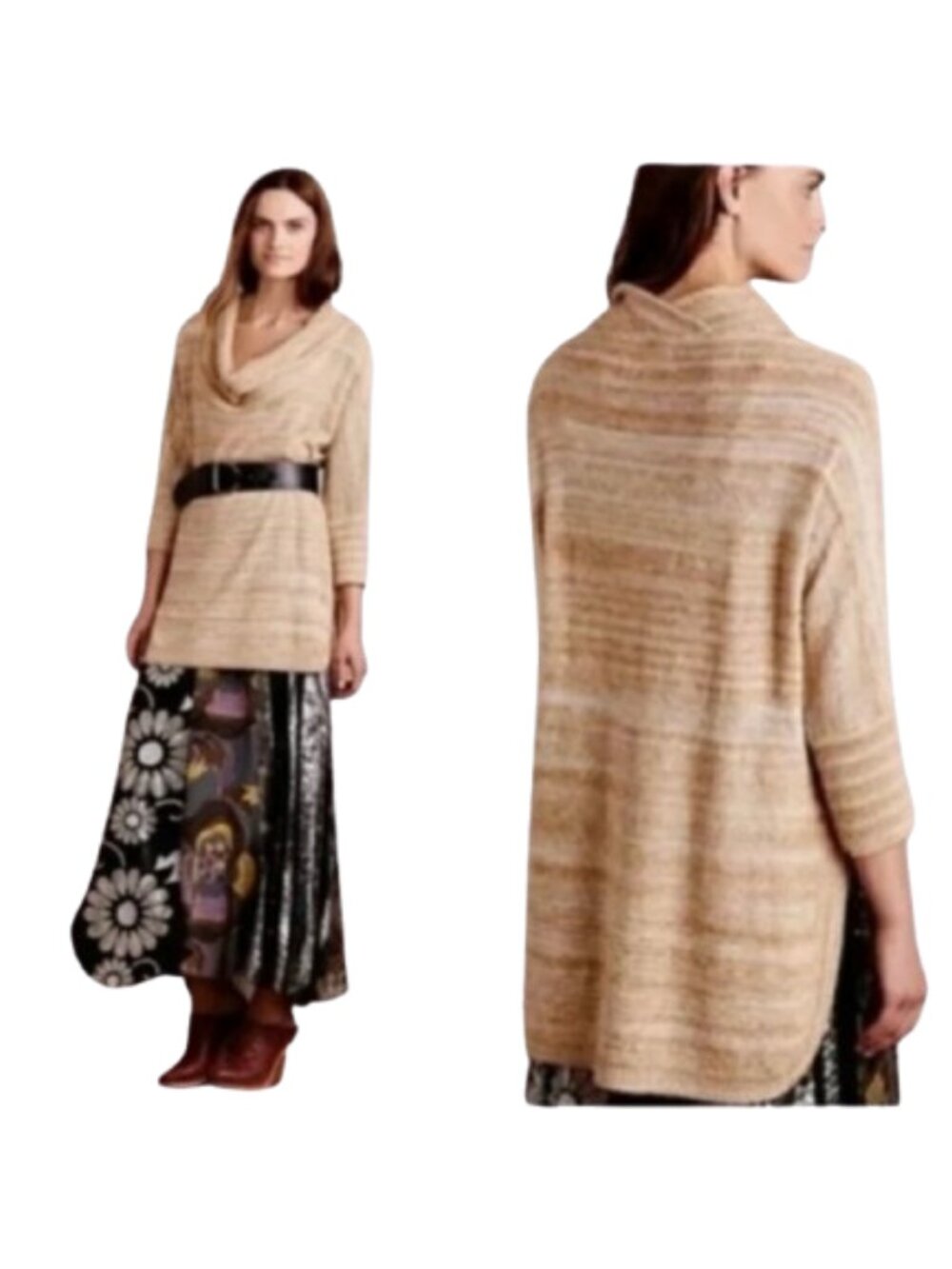 Anthropologie Field Flower Tan Cowl Neck Tunic